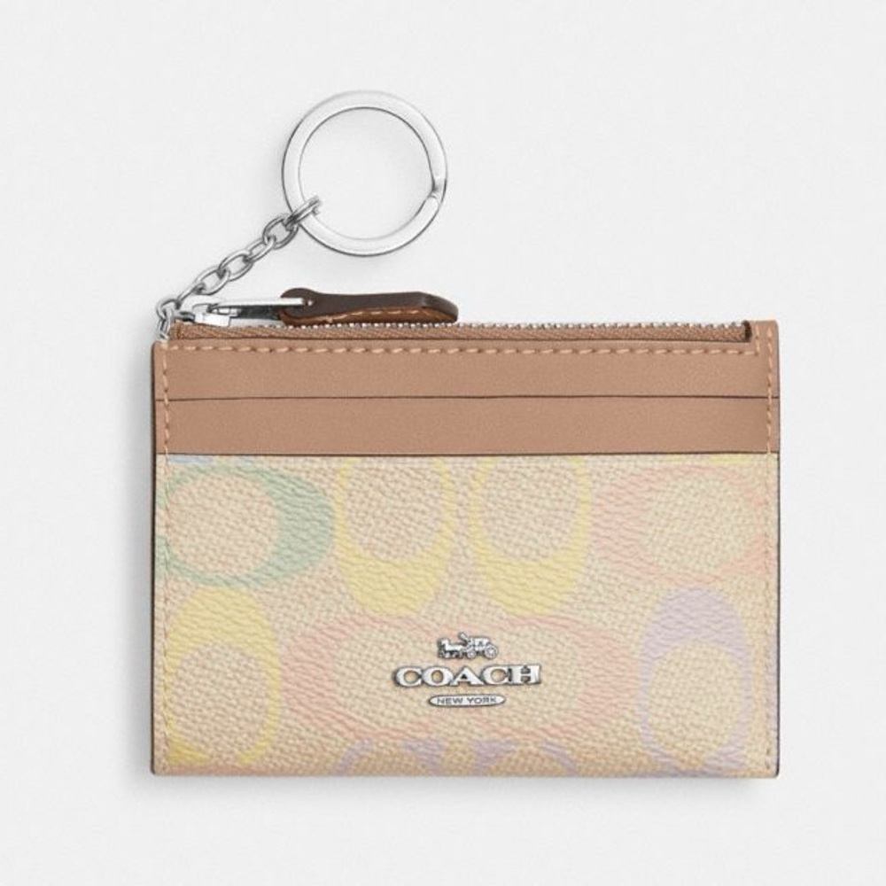 Coach Mini Skinny Id Case in Pastel Rainbow Signature Canvas NWT MSRP: $148.00